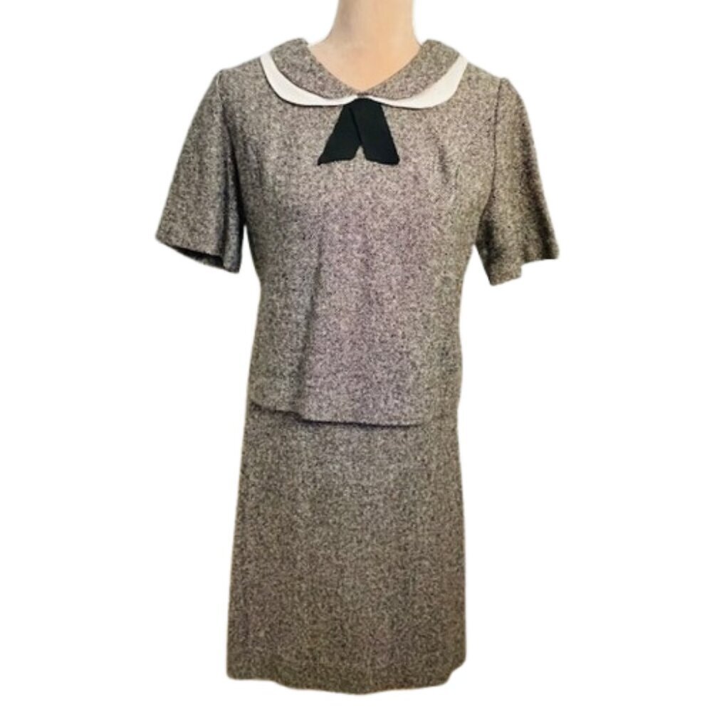 Vintage Wool Tweed 60's Skirt Suit Mod Girl Peter Pan Collar Mad Men XS/S